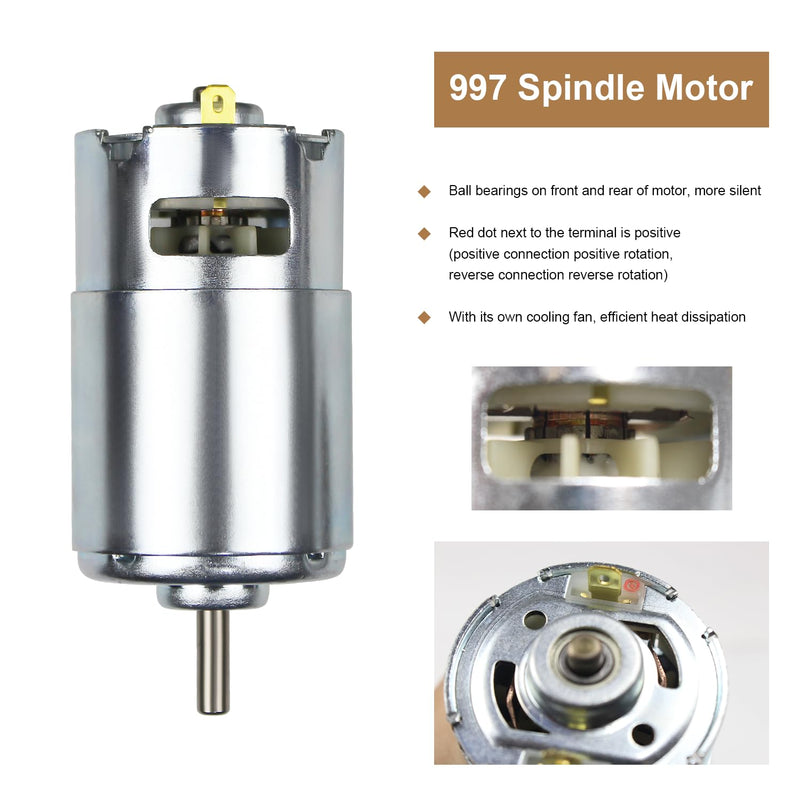 RATTMMOTOR DC Motor CNC 997 Spindle Motor 400W 12-48VDC 0.99N.m 5000-20000RMP Double Ball Bearing, Diameter 52mm for DIY Mini CNC Router Lathes Milling Engraver Polishing Machine