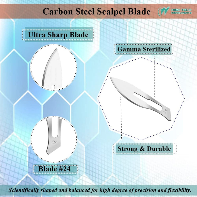 Box of 100 Scalpel Sterile Blades Carbon Steel Individually Foil Wrapped (Blade #24) Blade #24
