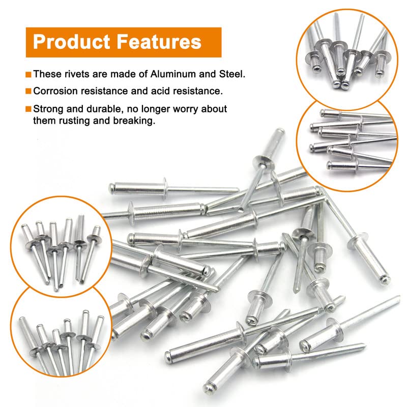 ISPINNER 100pcs 3/16" x 3/4" Aluminum Blind Rivets, 4.8 x 19mm Pop Rivets, Pack of 100 (Silver) 3/16" x 3/4"