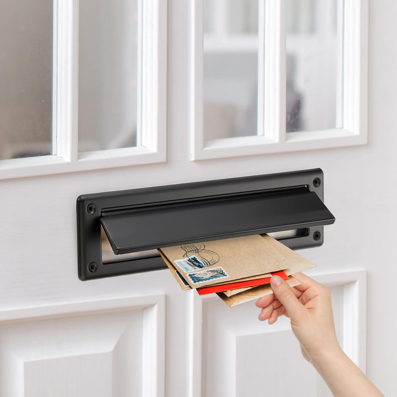 Door Mail Slot 13" Solid Brass Mail Slot for Front Door with Solid Brass Internal Frame, Matte Black