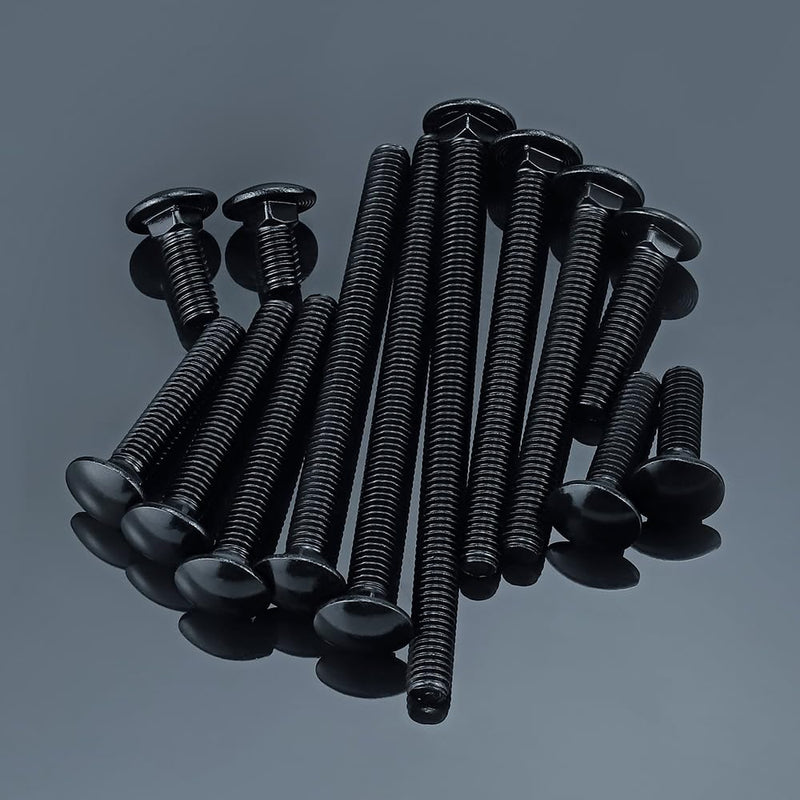1/4-20 x 3 Black Carriage Bolts with Nuts and Washers Kits (10 Sets), 304 Stainless Steel 18/8, Black Finish, Round Head, Square Neck, Heavy Duty Bolts, Indoor Outdoor Fastening Bolts, Fayeploo 1/4-20 x 3"