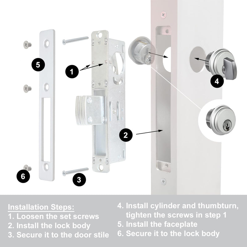 Storefront | Commercial | Glass Door | Mortise Key Cylinder with Keys Alike and Thumb Turn for Deadbolt, Deadhook, Hookbolt, Deadlatch Lock | Available in Aluminum and Duronotic Finishes (Aluminum)