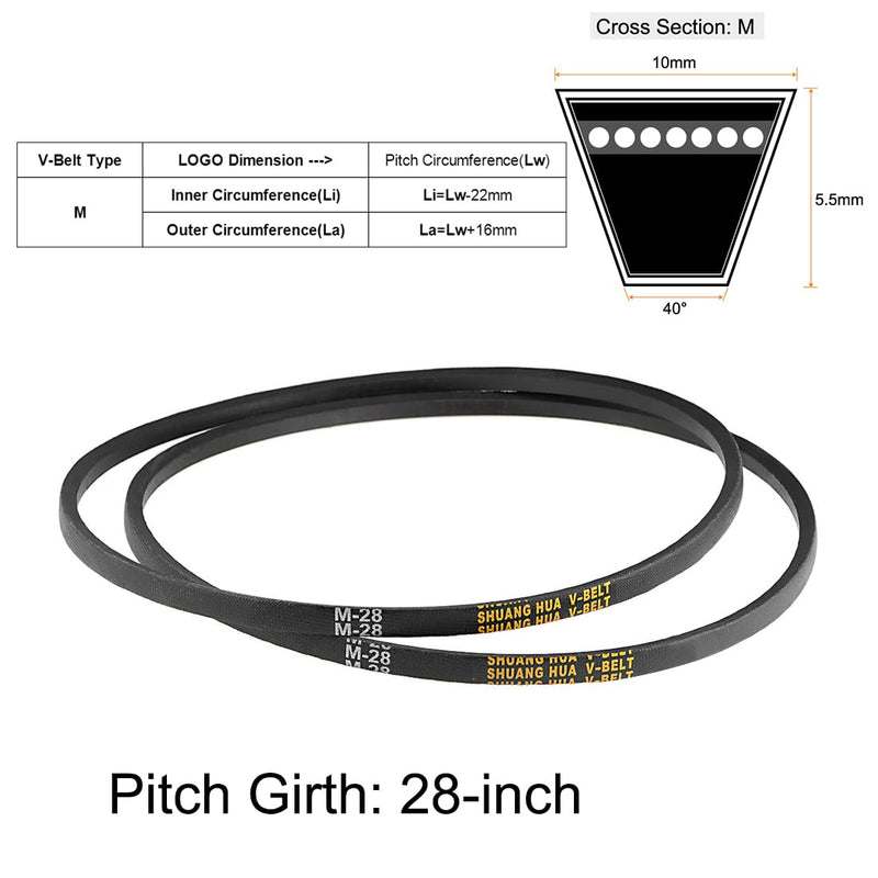 uxcell M-28 Drive V-Belt Industrial Power Rubber Transmission Belt 28 inch Pitch Girth 10mm Width 5.5mm Height JIS Standard 2pcs 28"