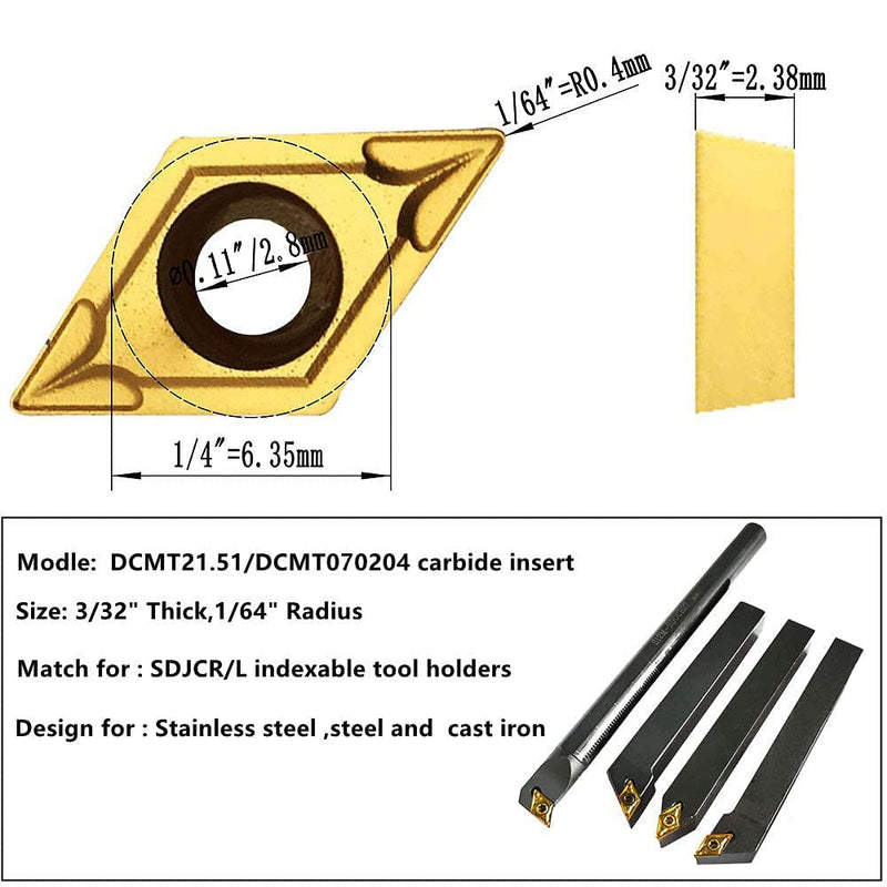 50pcs DCMT21.51 DCMT070204 Carbide Inserts Lathe Turning Inserts Turning Tool Multilayer Coated CNC Lathe Inserts for SDJCR Lathe Turning Tool Holder Replacement Insert 50pcs DCMT21.51 DCMT070204