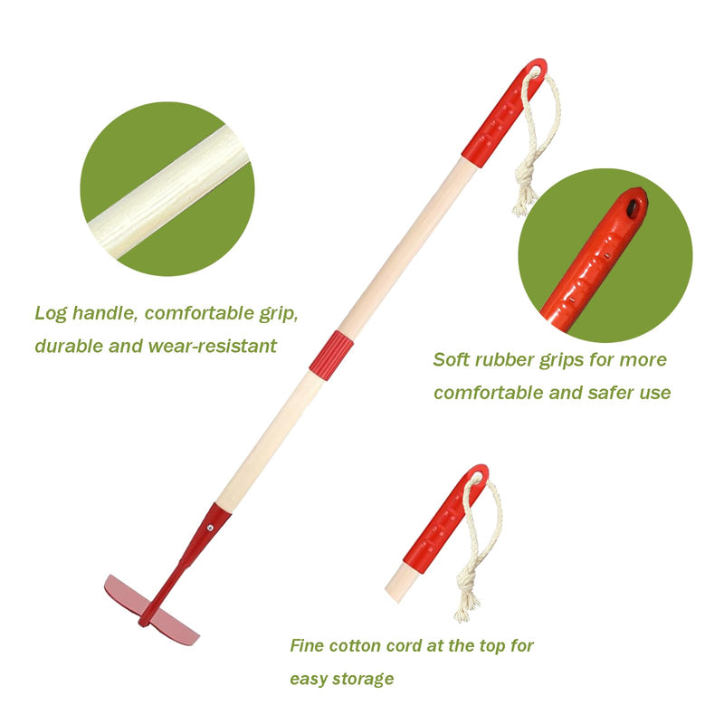 Kids Garden Lawn Hoe-Small Wooden Handle Hoe with Metal Head, 31 inches/ 79 cm Length, for Kids Garden Labor Tool (Red) Red