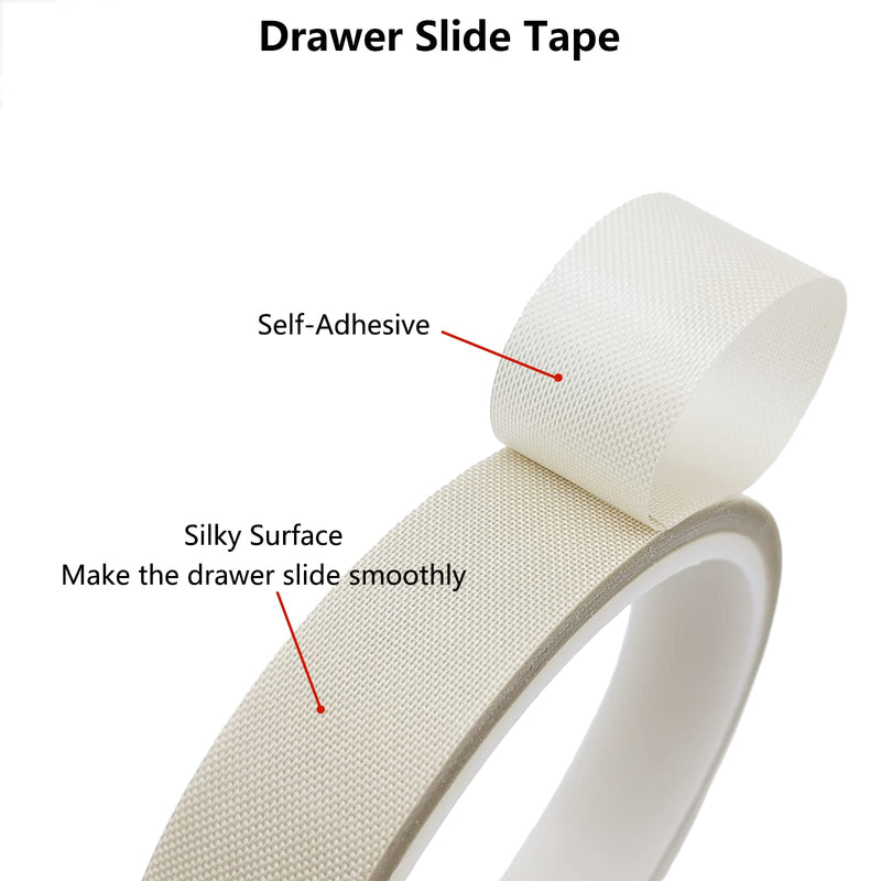 Drawer Slide Tape, Low Friction Tape, Silky Surface, Abrasion Resistant Glide Tape, Drag & Noise & Squeak Reduction, Apply to Wooden-Drawer Furniture Curtain Cabinet, 0.50'' x 33', 5 mils 0.50in x 33ft - 5mils