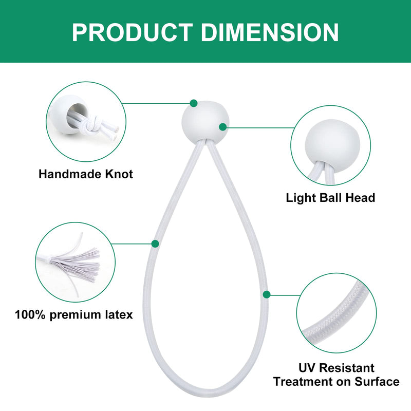 50PCS White Ball Bungee Cords, 6 Inch Heavy Duty Outdoor Bungee Cord with Balls, Tarp Tie Down Bungee Balls for Shelter, Camping, Cargo,Tent Poles UV Resistant