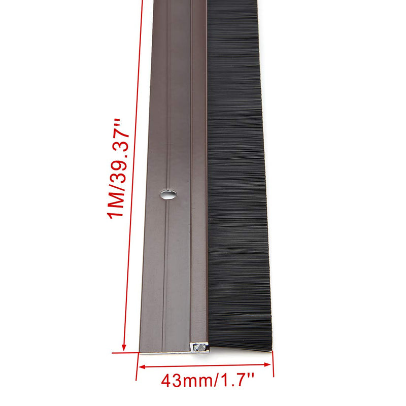 uxcell Door Brush Bottom Sweep Brown h-Shape Aluminum Alloy Holder w 0.8-inch Black PP Silicone Soft Brush, 1000mm x 43mm(Approx 39.37-inch x 1.7-inch) 39.37" x 0.8" black/Brown