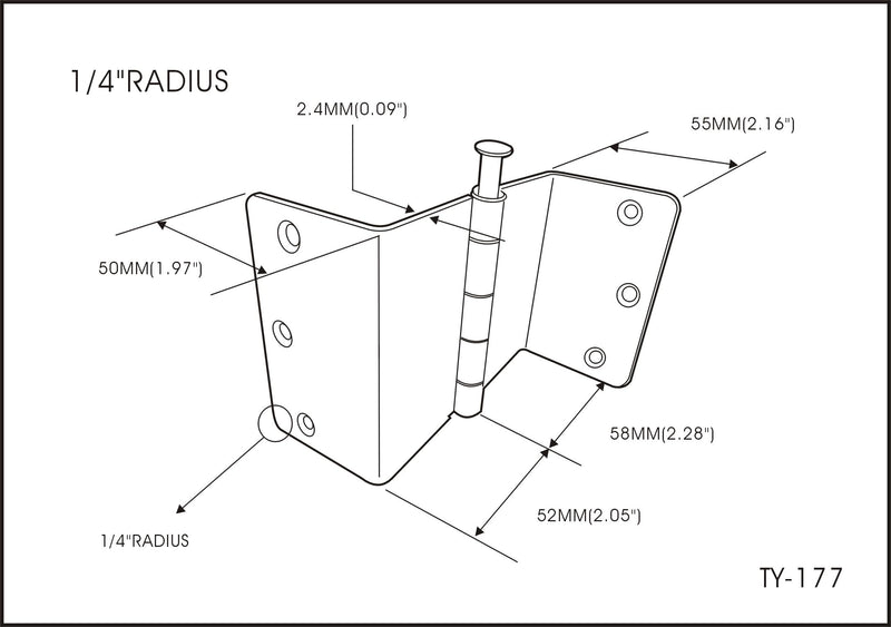 QCAA Heavy Duty 3.5" Swing Clear Offset Door Hinge Loose Pin, 1/4" Radius, Expandable Door Hinge, Nickel, Made in Taiwan, 6 Pack 1/4" Radius-Nickel