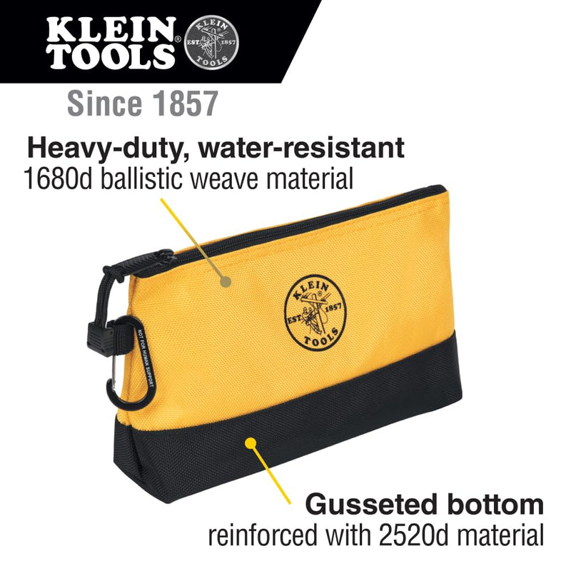 Klein Tools 55569 Stand-Up Zipper Bag Tool Pouch with Carabiners, Reinforced Gusseted Bottoms, Water Resistant 1680d, Multi-Size 5-Pack HOLSTER