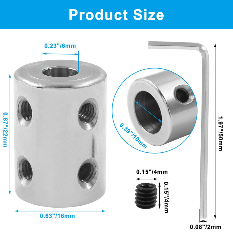 BokWin 2 Pcs Bore Rigid Coupling Set 6mm to 10mm Shaft Coupler Connector Stainless Steel Coupler Rigid Couplings for 3D Printers Motor Accessories