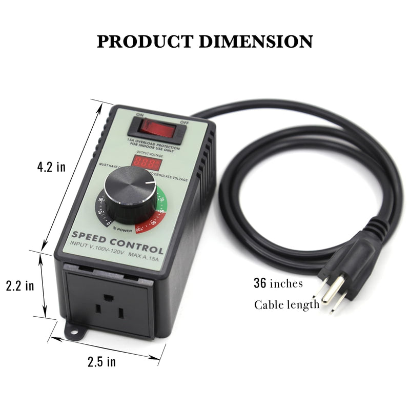 AC Motor Speed Controller 120V 15A 4000W Variable Speed Controller Fan Speed Controller for Electric Motor with Overload Protection Switch