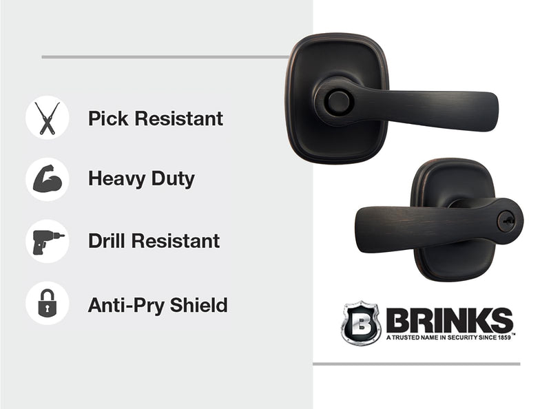 BRINKS - Alwood Keyed Home Front Entrance Door Knob, Tuscan Bronze - Modern Home Exterior Front Door Handle Lock Set Key Easily Opens Hands-Free Entry Knob