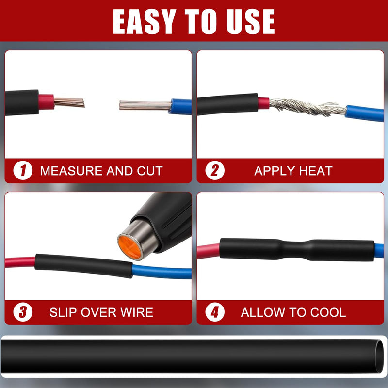 1 Pcs Heat Shrink Tubing, 3: 1 Ratio Dual Wall Adhesive Lined, Marine Grade Waterproof, Insulated Sealed for Industrial/Automotive Cable Repair(3/8'' (9.5mm)-82ft,Black) 3/8''(9.5mm)-82ft Black