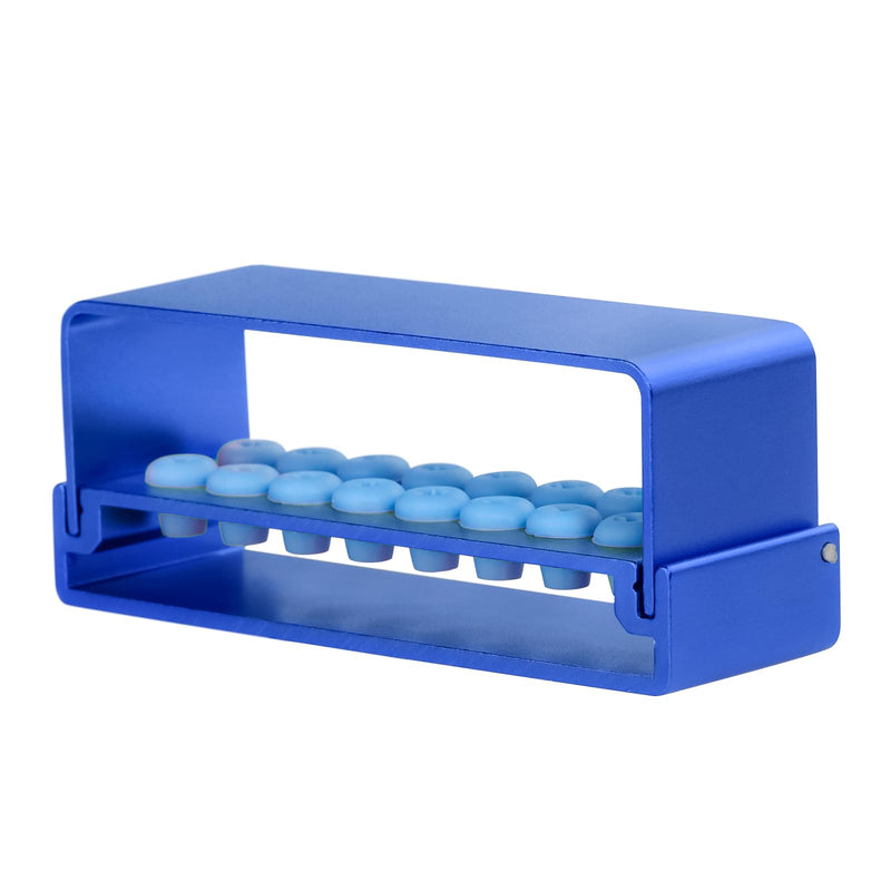 16 Holes Burs Holder Block Case 1.6mm&2.35mm Shank for CA/RA＆FG Autoclavable Burs Holder with Silicon Cover Blue Color