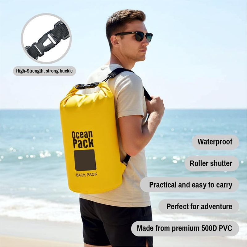 Waterproof Dry Bag Set of 3 – Roll Top Waterproof Bags 2L 5L 10L – 500D PVC Floating Dry Bags for Kayaking, Camping, Beach and Travel – Lightweight Compression Design Yellow, black, purple