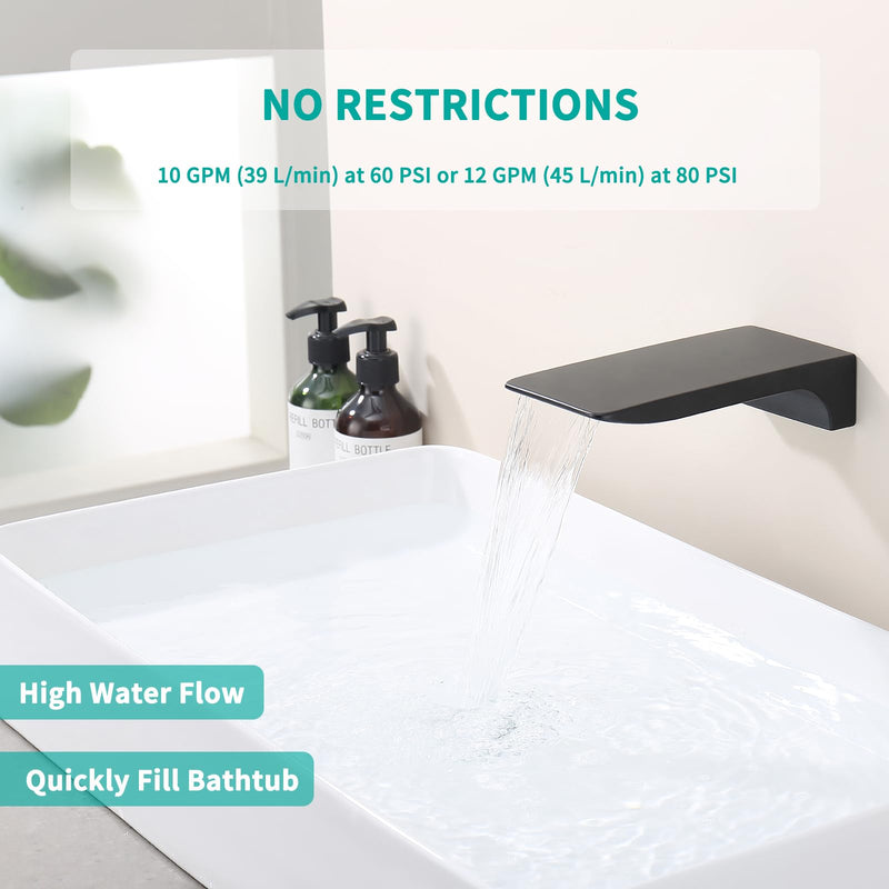Waterfall Tub Spout Black Tub Spout for Bathtub Faucet SUS304 Stainless Steel & Solid Brass Bathroom Tub Faucet Replacement High Flow Shower Spout Matte Black Tub Spout Wall Mount, TS4-BK Only Spout