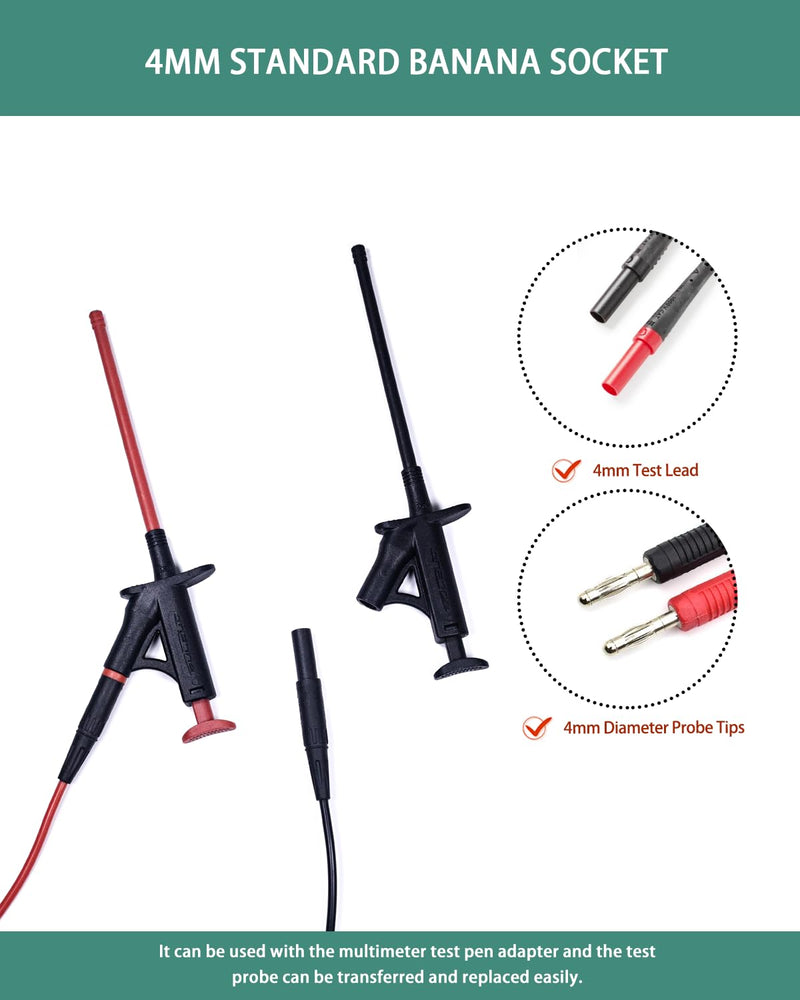 Flexible Test Hook Clamp, Heavy Duty Test Hook Clips with 4mm Banana Socket for Automotive Power Electrical Test