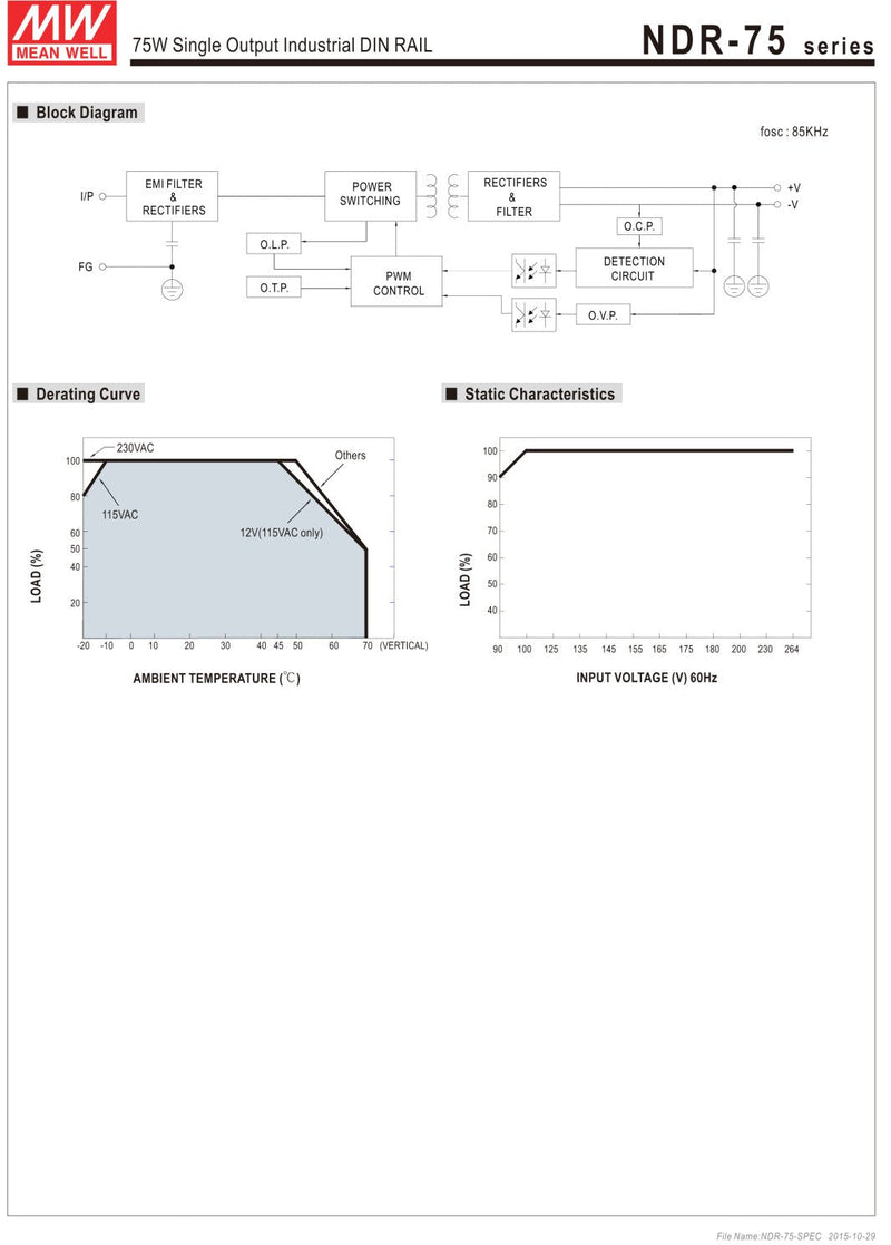 MEAN WELL original NDR-75-12 12V 6.3A meanwell NDR-75 12V 75.6W Single Output Industrial DIN Rail Power Supply