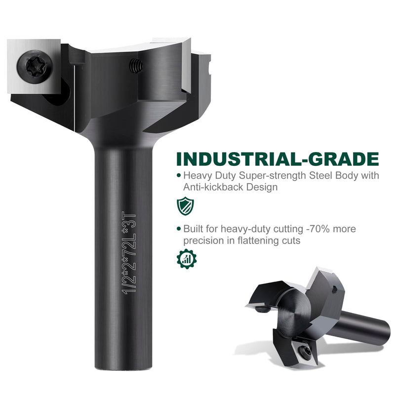 Slab Flattening Router Bits 1/2'' Shank, 2'' Cutting Diameter | 3 Wings, Spoilboard Surfacing Router Bit with 12mm Insert Wood Planing Bit CNC Router Flattening Bit for Woodworking Tools None Coated 1/2" Shank-2" Cut Dia. (3 Inserts)