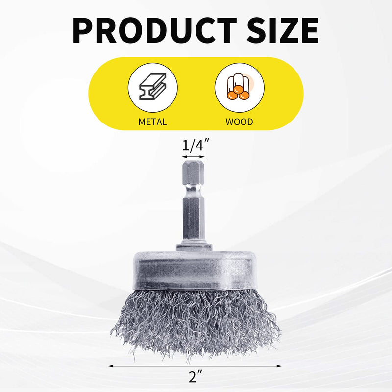 2 Pack Wire Cup Brush Set for Drill, WENORA Wire Brush for Drill 1/4 Inch Hex Shank, 0.010 Inch Coarse Carbon Steel Drill Wire Brush, Wire Brush Drill Attachments Rust Removal -2 Inch 2
