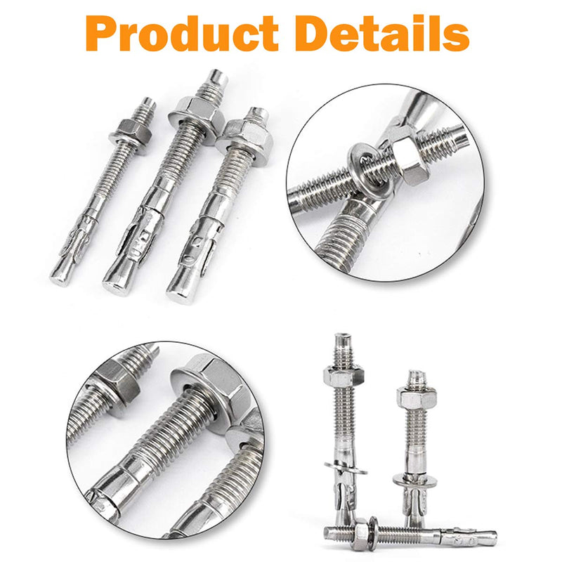 1/4" X 2-1/4" Concrete Anchor, 304 Stainless Wedge Anchor with Excellent Anti-Rust Performance, 304(18-8) Stainless Steel Concrete Anchors and Screws Kit (10pcs) 1/4" X 2-1/4"