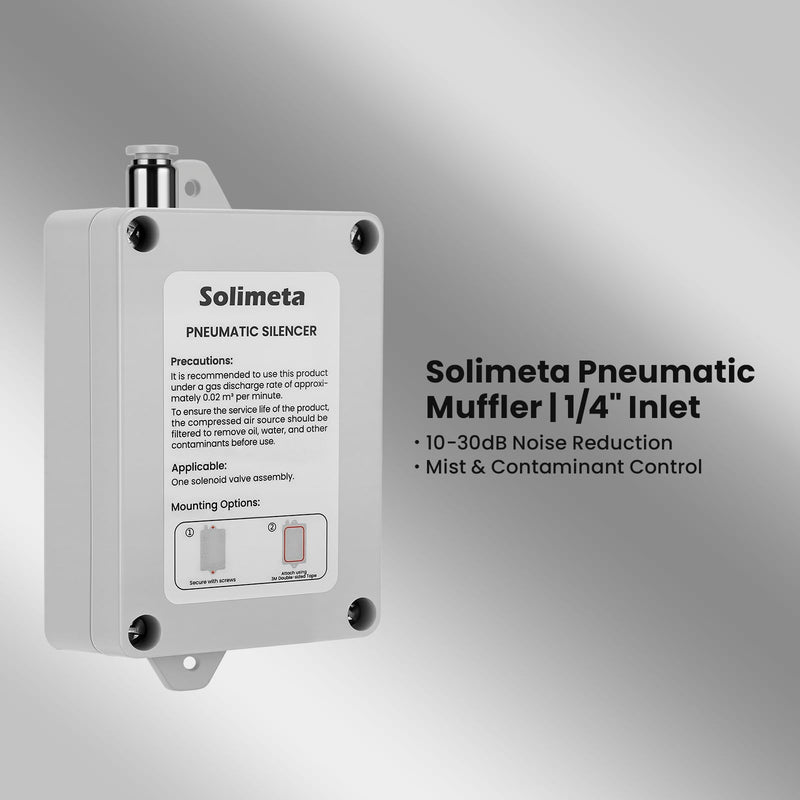 Patented pneumatic muffler, 1/4" inlet Pneumatic Exhaust Silencer – Single Solenoid Valve Compatible, Noise Reduction Muffler for Air Compressors & Pneumatic Equipment