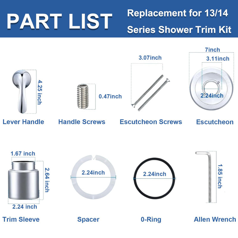 T13020-BL Shower Handle Trim Kit Compatible with Del ta R10000 Series Valve, Replacement Part for Del ta Classic 13 14 Series Single-Function Chrome Shower Trim Kit, Cartridge Not Included