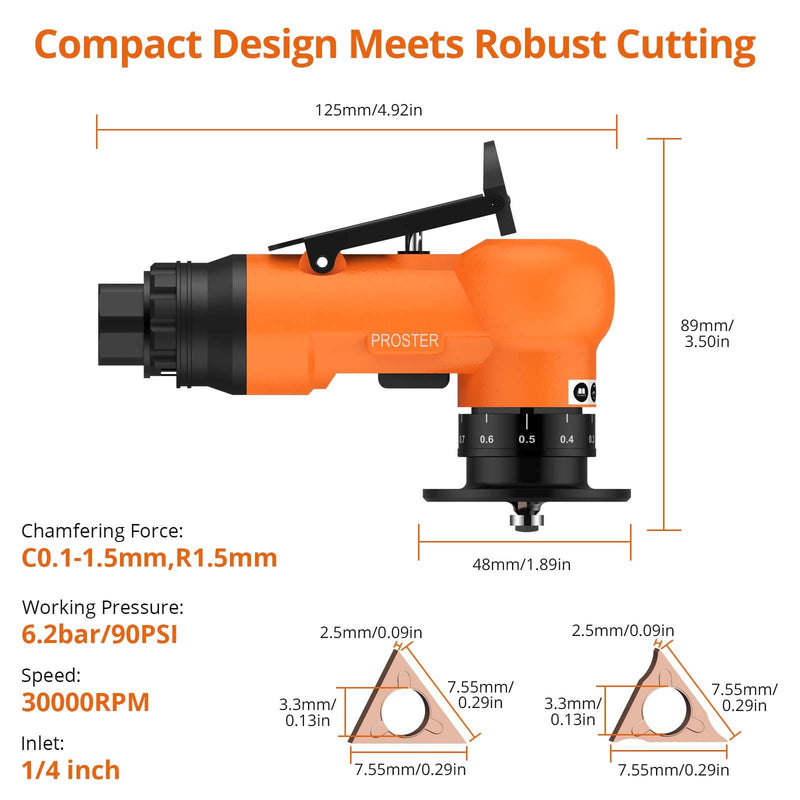 Proster Pneumatic Chamfer Tool Kit Professional Air Deburring Machine, 30000 RPM with Dual-Blade System (R & C Blades), 22-Piece Tungsten Carbide Set for Metal, Wood, PVC, Pipes (Orange) Orange
