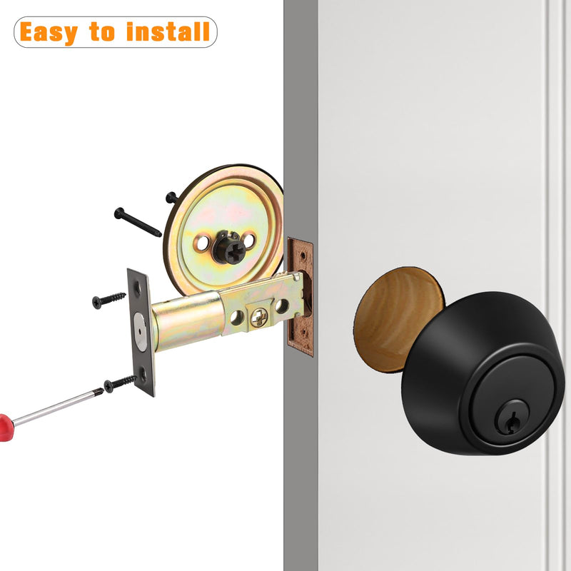 Gobrico Black Keyed Single Cylinder Deadbolts Door Locks Round Keyed Both Sides Combo Door Locksets with Different Keys for Exterior or Interior Doors 3 Pack