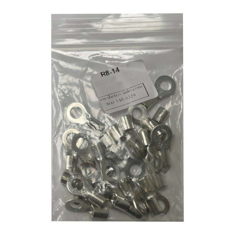 100 Pack - High Temp Non-Insulated Ring Connector - 8 Gauge 1/4" Stud - 600 Volts Rated Nickel-Plated Steel & V-Grooves Serrations for Strong Crimps & Corrosion Resistance - Made in USA