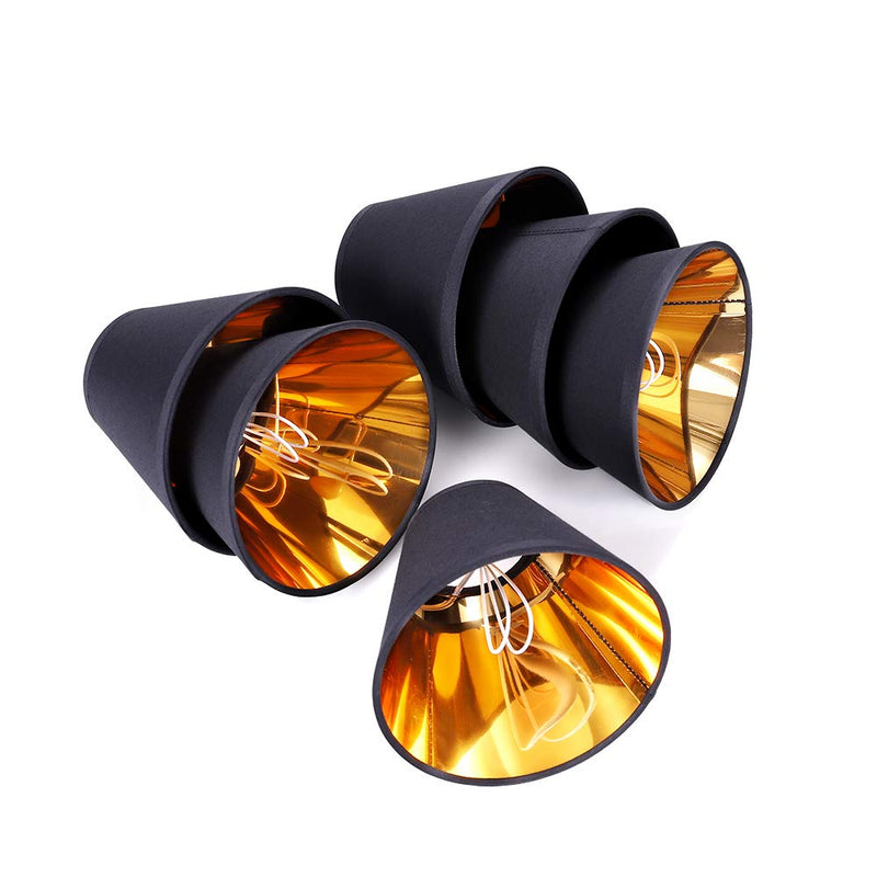 Wellmet Chandelier Lamp Shades, ONLY FOR CANDELABRA BULBS, Clip-on Fitter Lampshade, 3" X 6" X 5", Set of 6 Black-Gold