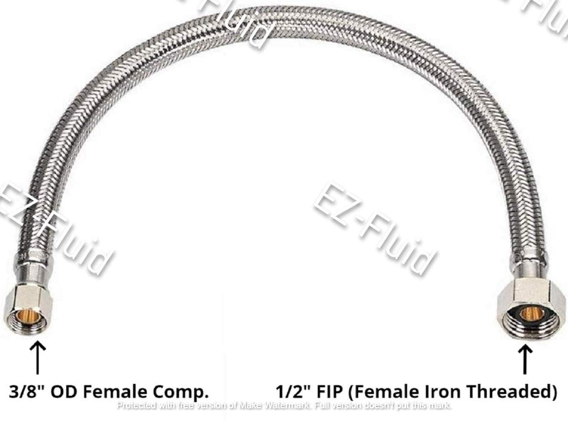 EZ-Fluid (10) 16" Water Supply Line,1/2" Fip x 3/8" Comp LF,Brass Nuts,Universal Stainless Steel Braided Faucet Water Supply Line Connector,Water Supply Hose Connector Lines For Kitchen,Bathroom 1 Pack of 10-16Inches