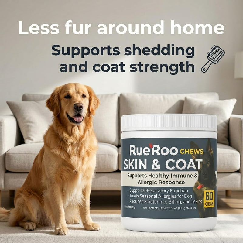 Skin & Coat Chews for Dogs – Omega-3 Fish Oil (EPA & DHA), Biotin & Vitamins A + D3 – Supports Itchy Skin, Dry Skin, Shedding & Shiny Coat – Puppies to Seniors – 60 Soft Chews