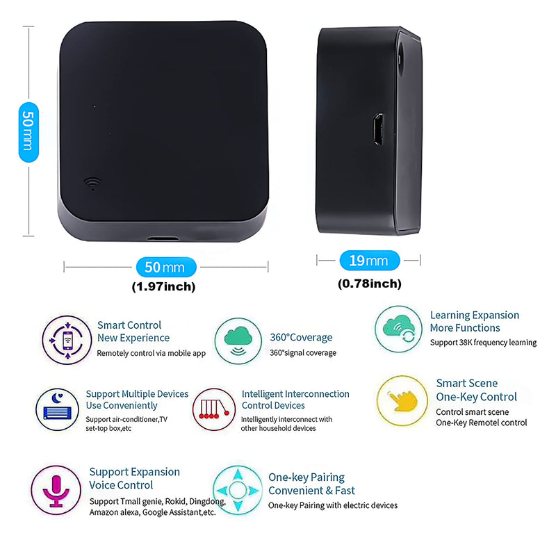 WiFi Smart Remote Controller Smart Home Infrared Universal Remote Blaster,One for All Control AC TV DVD CD AUD Air Conditioner SAT etc,No Hub Required Compatible with Alexa and Google Home(IR) IR