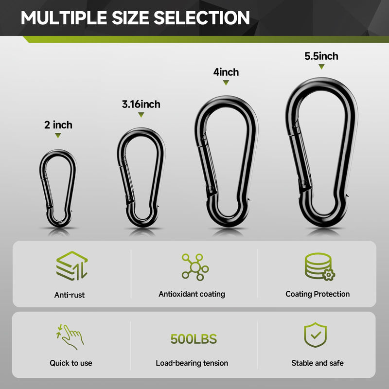10Pcs Spring Snap Hooks, 3.16” Carabiner Clip, 500lbs Heavy Duty Rope Connector, Large Carabiners for Indoor & Outdoor, Hammock, Swing, Camping, Climbing, Fishing, Hiking 3.16inch 10Pcs - NewNest Australia