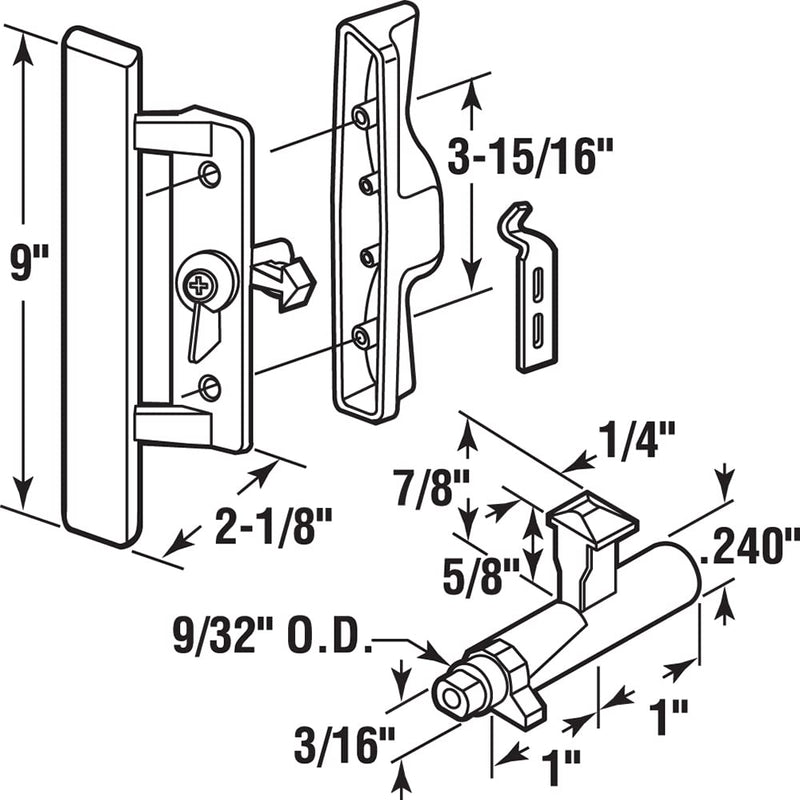 Prime-Line C 1259 Sliding Glass Door Handle Set, 3-15/16 In., Diecast and Wood, Black (Single Pack) 3-15/16 in.