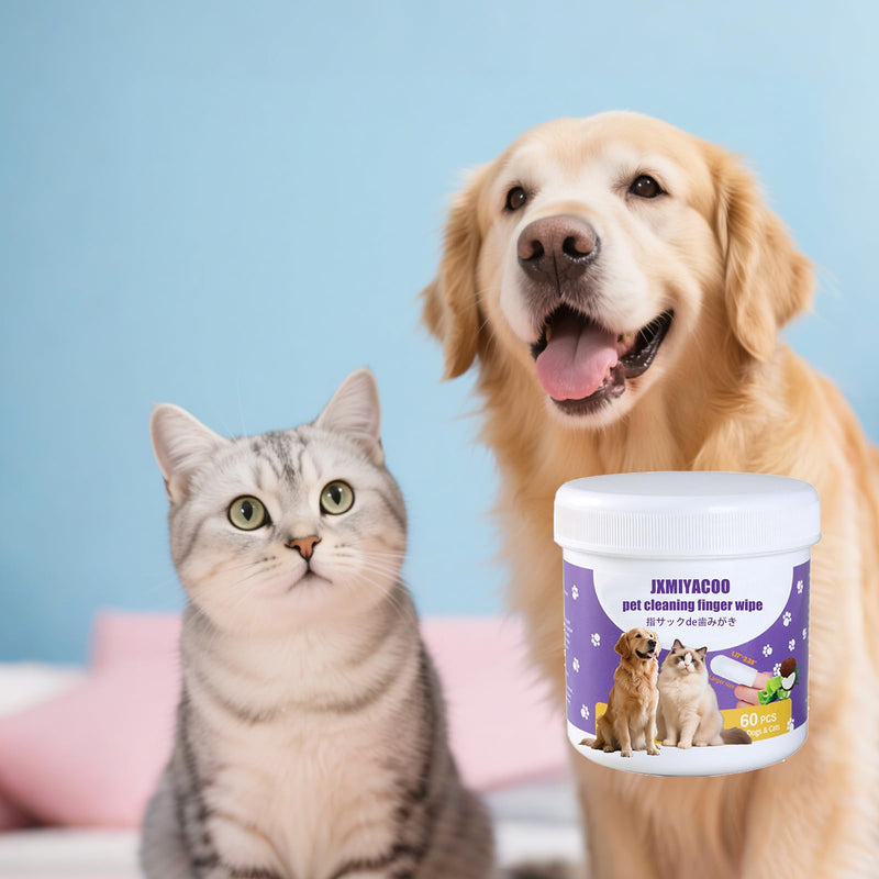 Pet Dental & Body Wipes for Dogs & Cats – Chamomile & Coconut Oil Formula Freshens Breath, Cleans Paws & Tear Stains – 60pcs 270g No-Rinse Finger Wipes