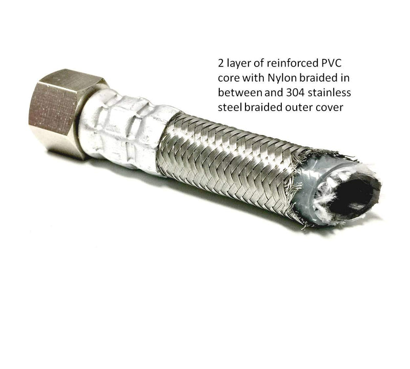 Premium Stainless Steel Dishwasher Hose - 10 FT No-Lead Burst Proof Water Supply Line 3/8" comp x 3/8" comp with attached 90 degree 3/8" comp x 3/8" MIP elbow - 10 year warranty