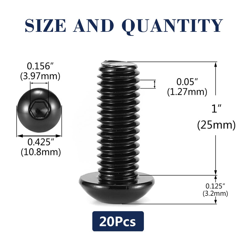1/4-20 x 1 Button Head Socket Cap Bolts Screws, 20Pcs 304 Stainless Steel 18-8, Allen Hex Drive, Black Oxide by SG TZH(with Hex Spanner) 20 1/4-20 x 1"