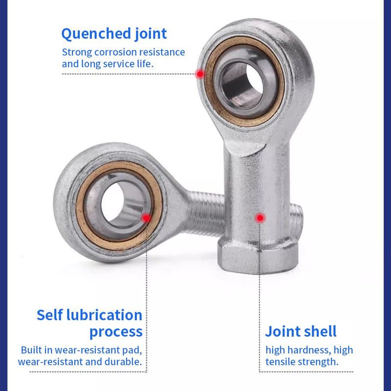 Rod End Bearings, 2PCS SIL12T/K M12*1.25 PTFE Composite Material Female Thread Rod End Joint Bearing Self-Lubricating Heim Joint SIL12T/K （M12*1.25） Female Thread（SIL）