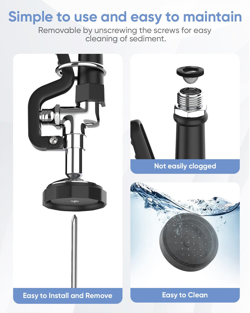Pre Rinse Sprayer Dishwash for Kitchen: Rnatflu Commercial Sink Faucet Sprayer Head Replacement Part - 1.42 GPM High Pressure Handheld Washing Pull Down Spray Valve Assembly Black Square