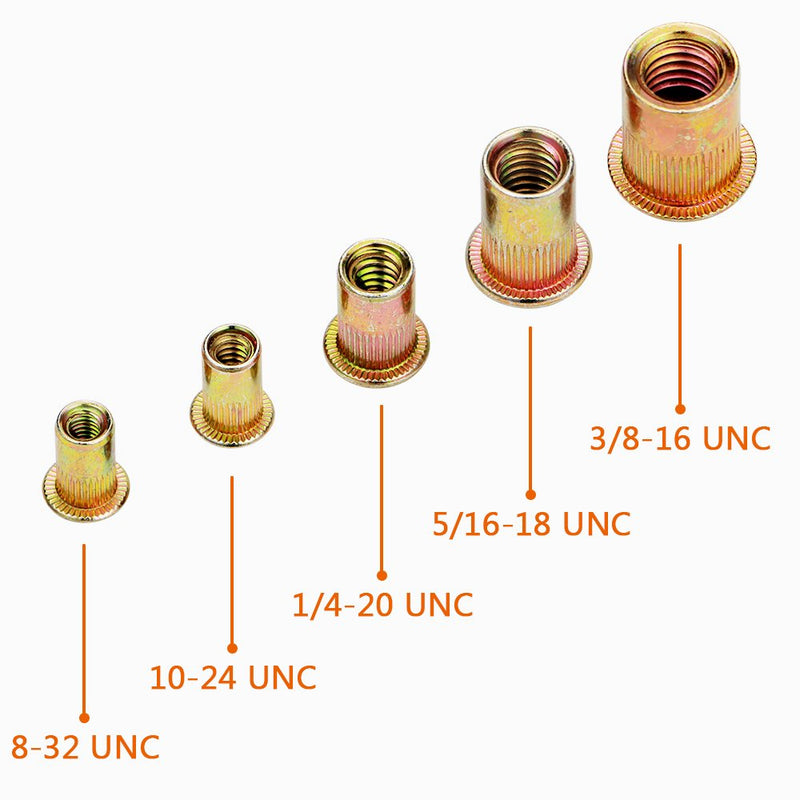 Rivet Nut, LOKMAN 100 Pieces 1/4-20UNC Carbon Steel Flat Head Rivnut Threaded Insert Nut,Knurled Body (1/4''-20) 1/4''-20