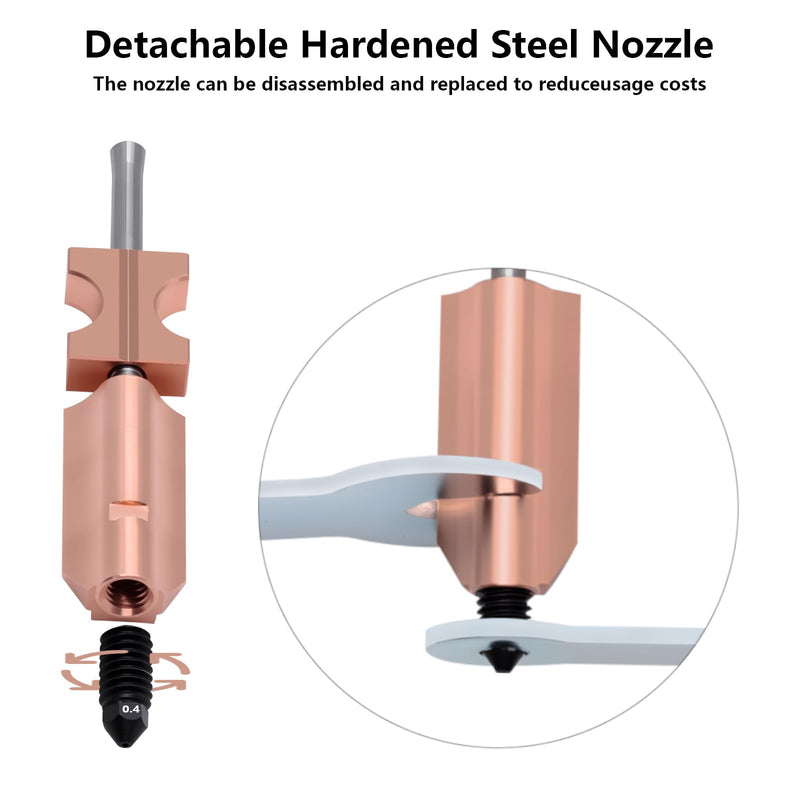 5PCS AD5X Detachable Nozzle, Hardened Steel Nozzle Titanium Alloy Throat Tube Chromium Zirconium Copper Heating Block Hot End Nozzle Kit Accessories for AD5X (0.25/0.4/06./0.8mm)
