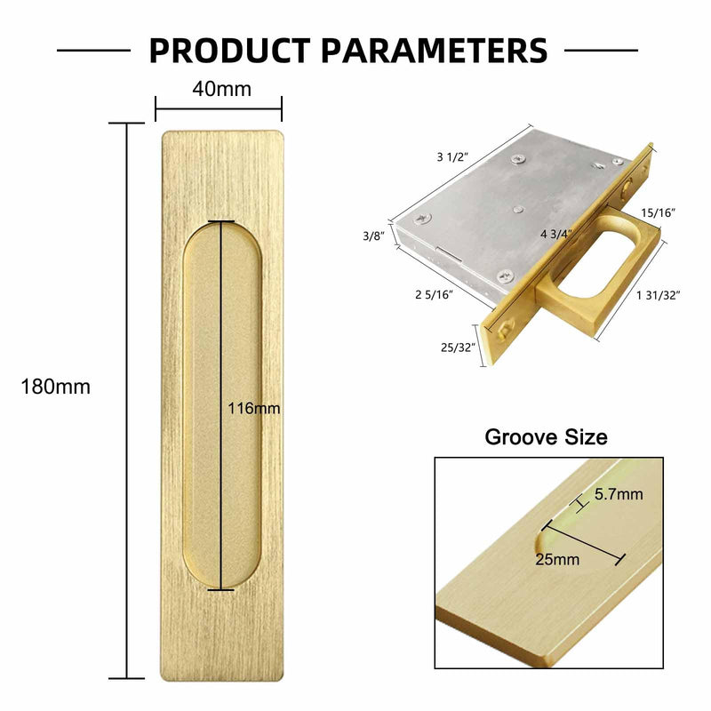 Recessed Finger Flush Pulls with Edge Pull, Sliding Barn Door Handle Hardware, for Cabinet, Pocket, Closet, Barn Door Handle Pulls (Gold, 180mm(7.07in)) 7.07 inches Gold
