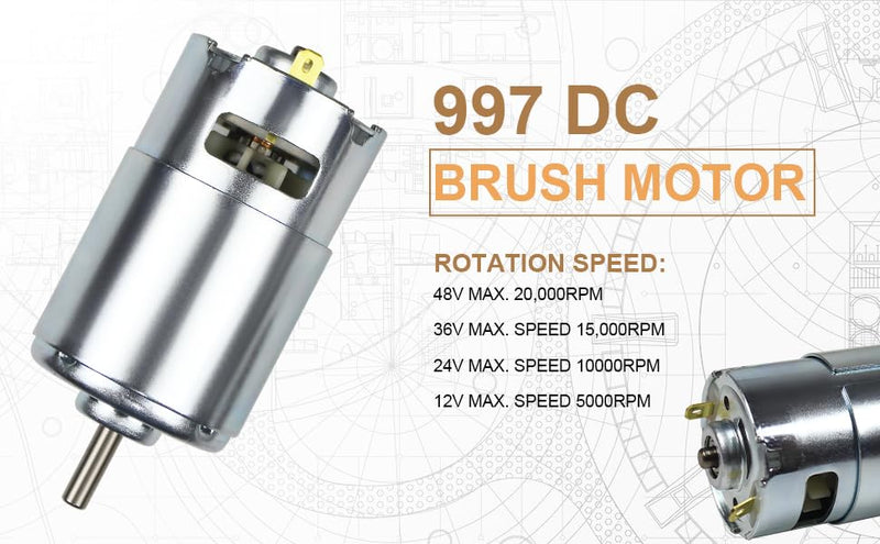 RATTMMOTOR DC Motor CNC 997 Spindle Motor 400W 12-48VDC 0.99N.m 5000-20000RMP Double Ball Bearing, Diameter 52mm for DIY Mini CNC Router Lathes Milling Engraver Polishing Machine