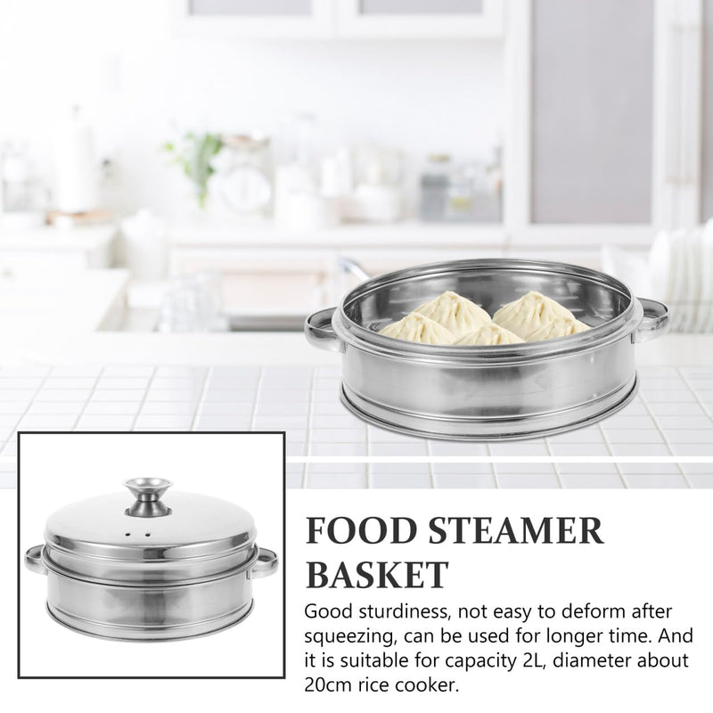 PRETYZOOM Stainless Steel Steamer Basket with Lid Double Handles 7.87X6.29X4.33In Food Steaming Rack for Seafood Dim Sum Meat Cooking