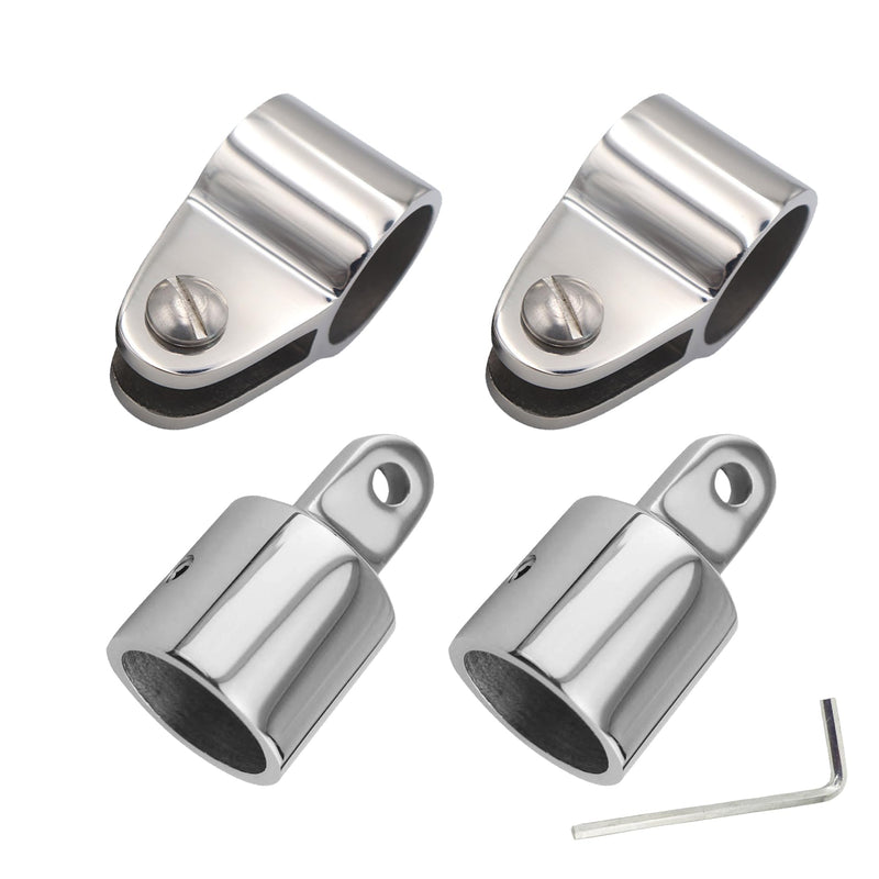 2 Pairs 1" Bimini Top Hardware Kit - Jaw Slide Eye End Cap for 25.5mm Round Tube - 316 Stainless Steel Marine Grade Hinge Rail Mount with L Hex Key - Boat Fittings Accessories