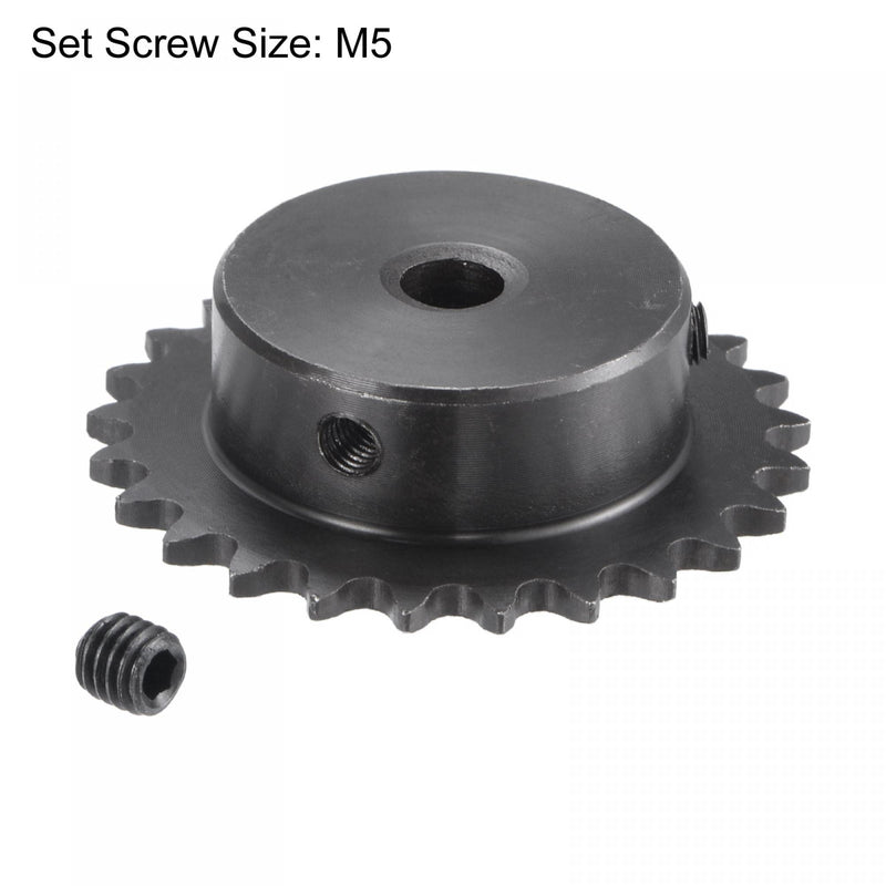 uxcell 25 Tooth Roller Sprocket B Type, #25 Chain, Single Strand 1/4" Pitch, 8mm Bore Black Oxide C45 Carbon Steel with Set Screws for ISO 04C