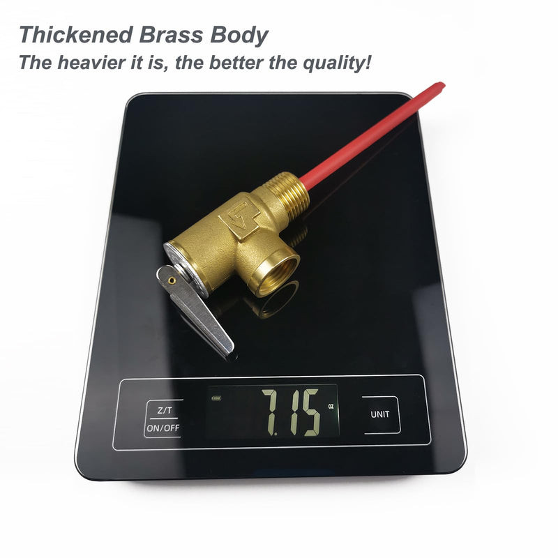 RV Hot Water Heater Temperature and Pressure Relief Valve, 210°F 150psi, Thickened Brass Body with Extended Probe, Safety Relief Valve for Electric Tank Water Heater, 1/2" NPT Thread Connection 1/2" NPT Connection